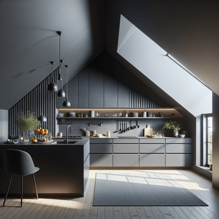 anthrazitfarbene Küche für Dachschräge-München