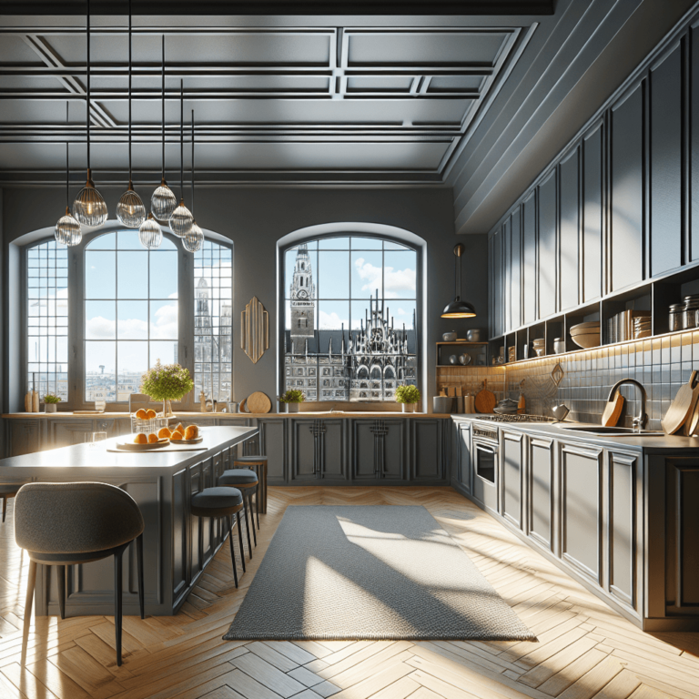 anthrazitfarbene Küche im Art-Deco-Stil-München