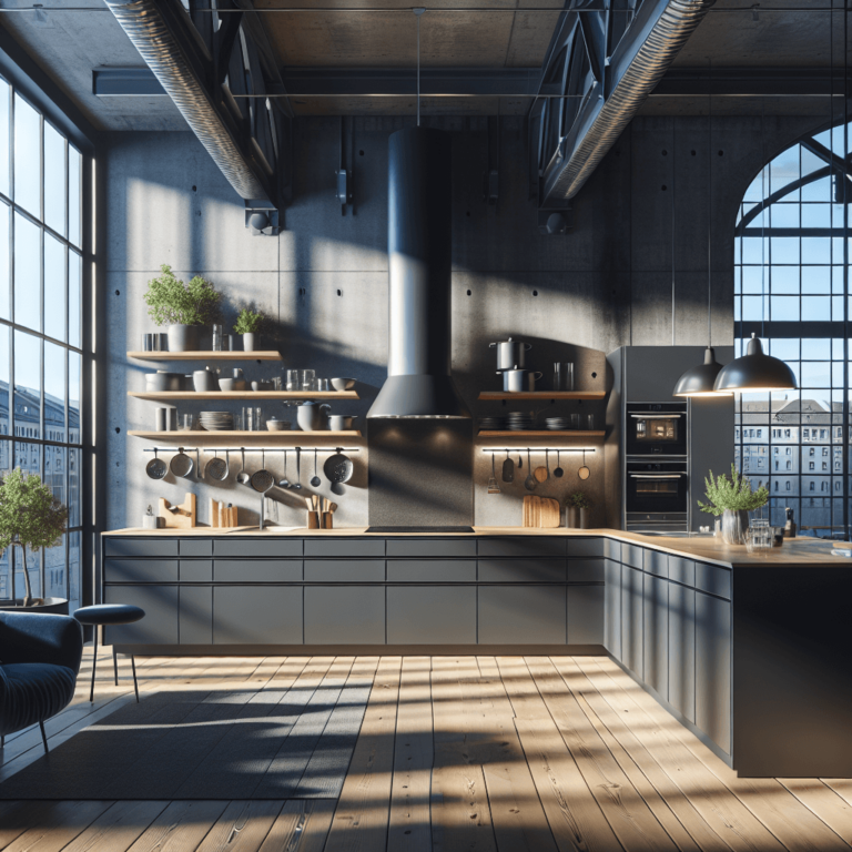 anthrazitfarbene Küche im Loftstil-München