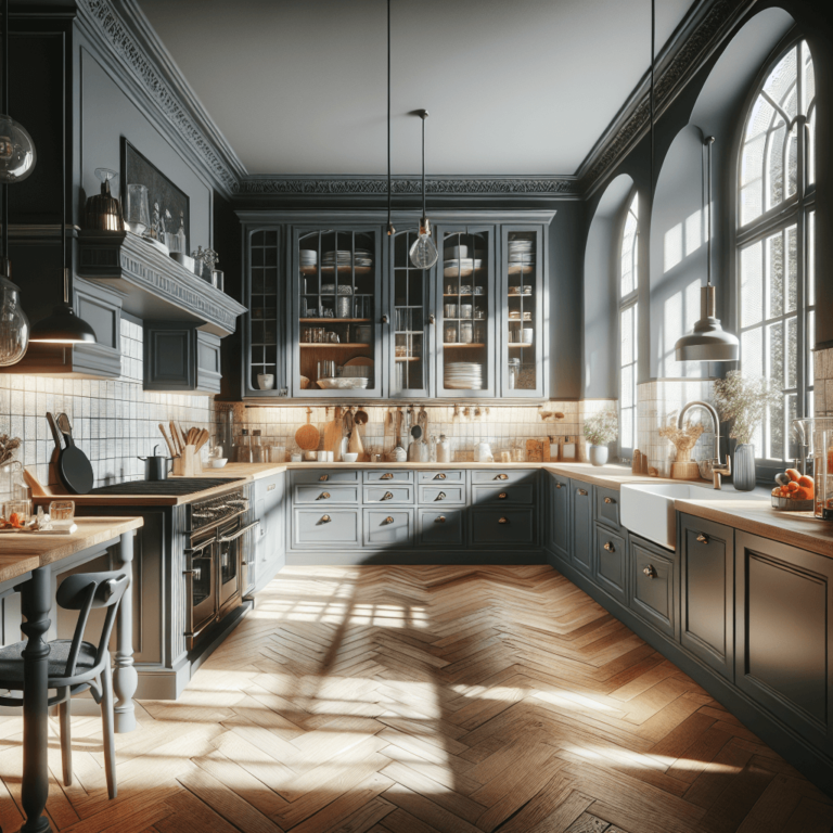 anthrazitfarbene Küche im Vintage Chic Stil-München