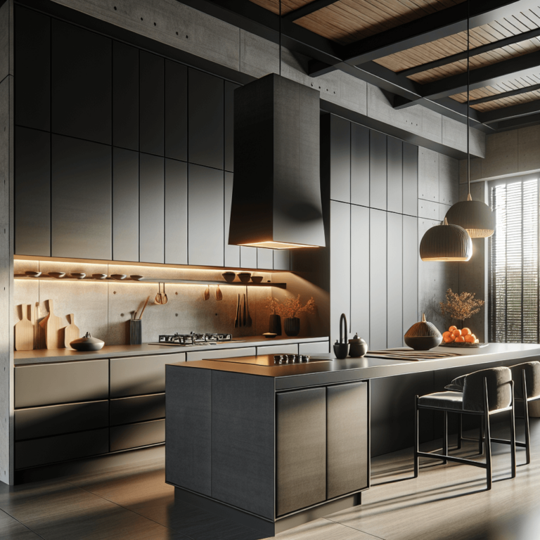 anthrazitfarbene Küche im asiatischen Stil-München