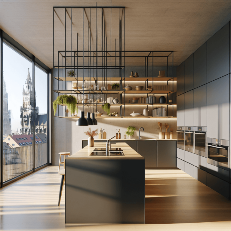 anthrazitfarbene Schwebende Küche-München