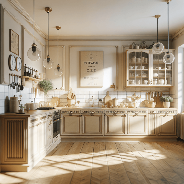 beige Küche im Vintage Chic Stil-München