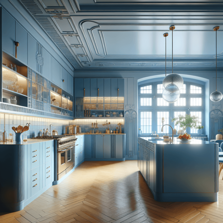 blaue Küche im Art-Deco-Stil-München
