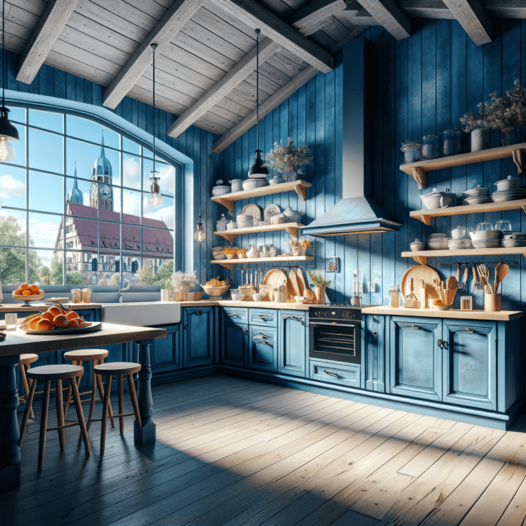 blaue Küche im Bauernhausstil-München