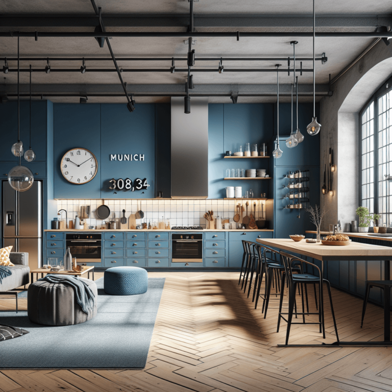 blaue Küche im Loftstil-München