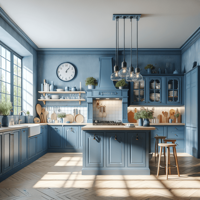 blaue Küche im Shabby Chic Stil-München