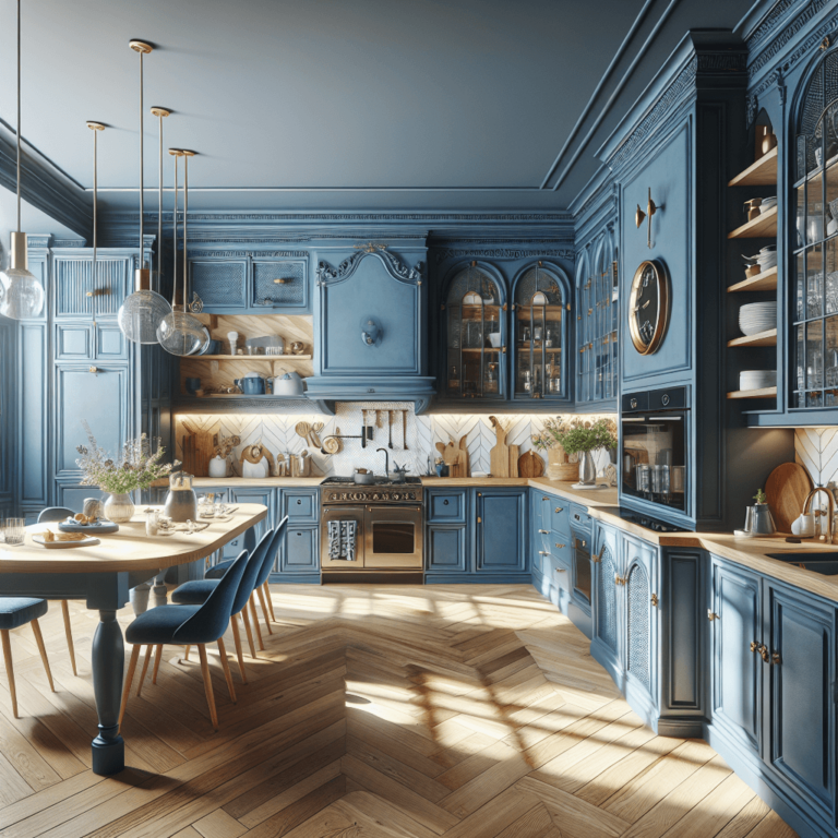 blaue Küche im Vintage Chic Stil-München