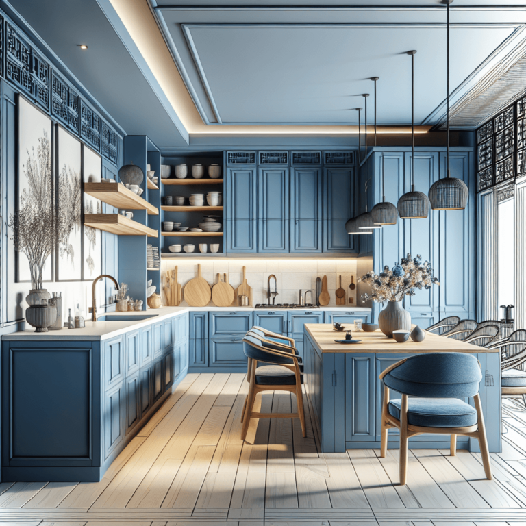 blaue Küche im asiatischen Stil-München