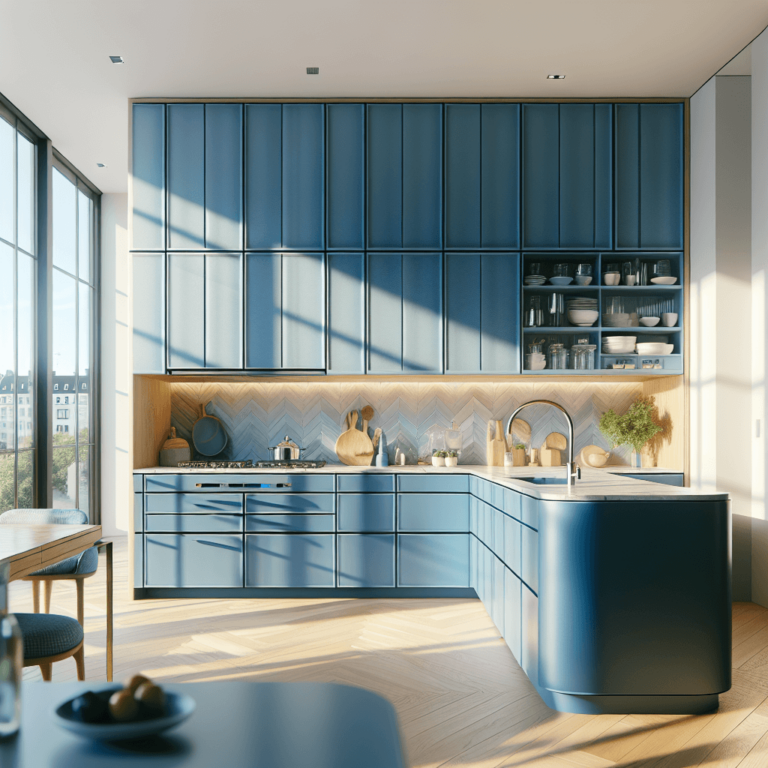 blaue Küche in G-Form-München