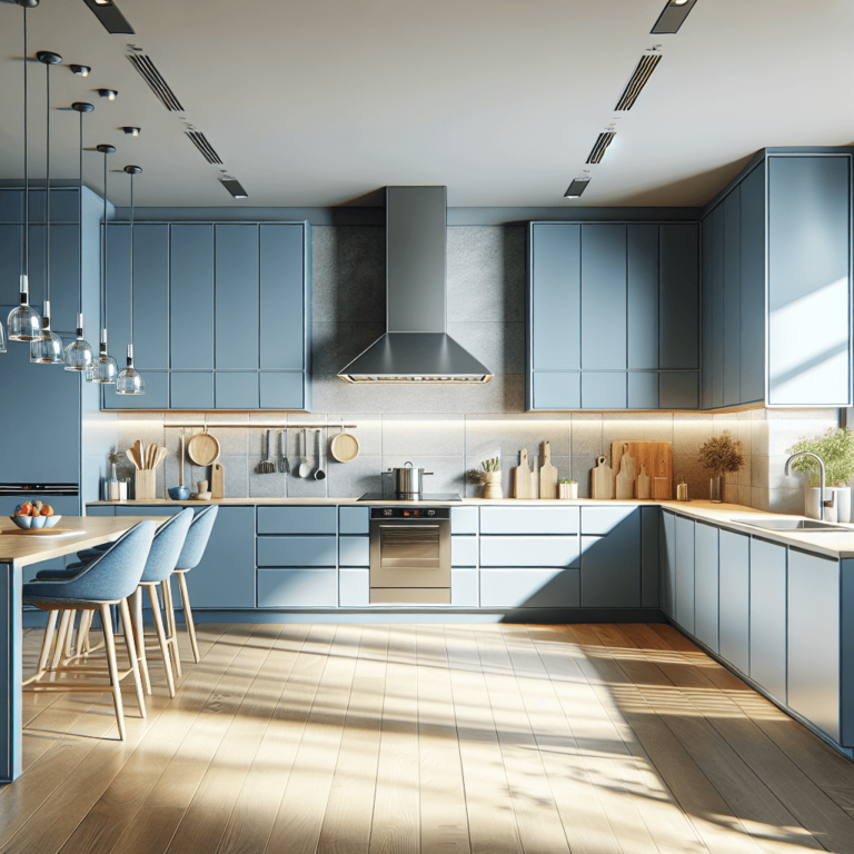 blaue Küche in L-Form-München