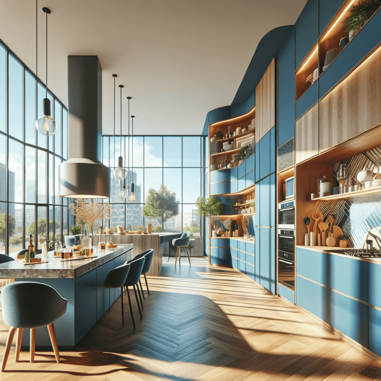 blaue Küche in U-Form-München