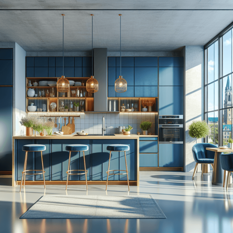 blaue mehrzeilige Küche-München