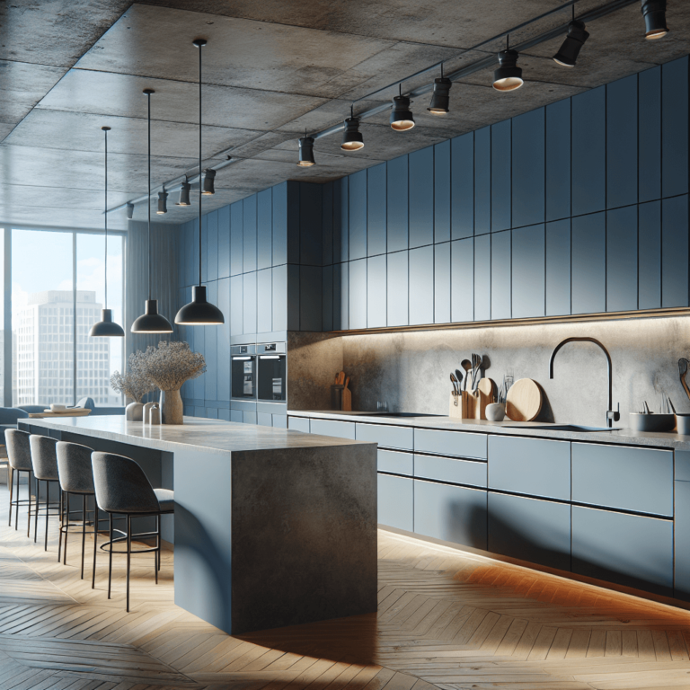 blaugraue Industrial Style Küche-München
