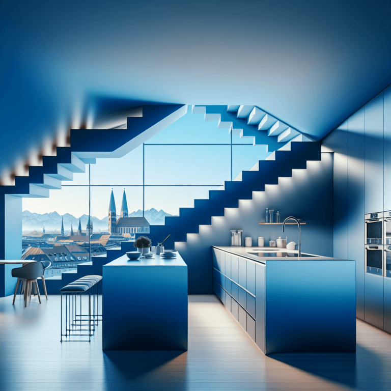 blaugraue Küche für Dachschräge-München