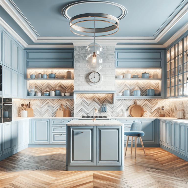 blaugraue Küche im Art-Deco-Stil-München