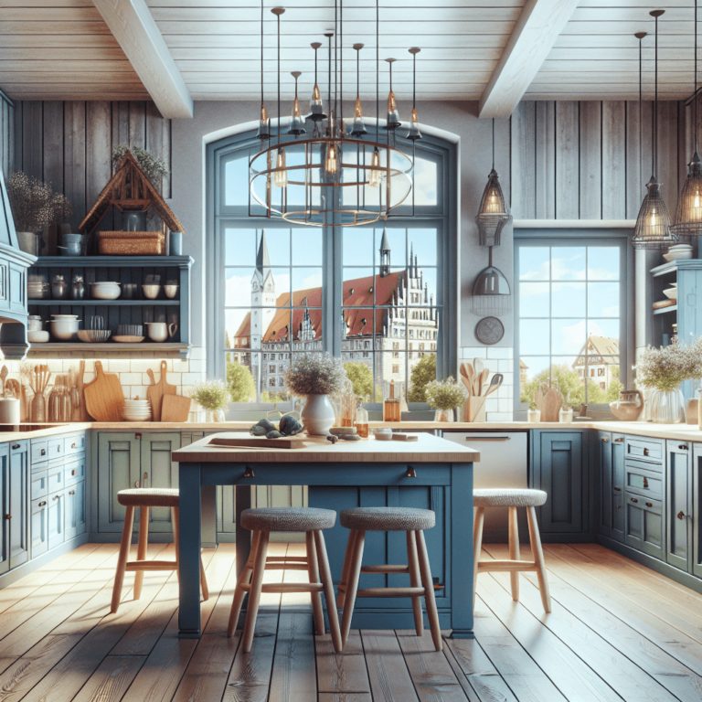 blaugraue Küche im Bauernhausstil-München