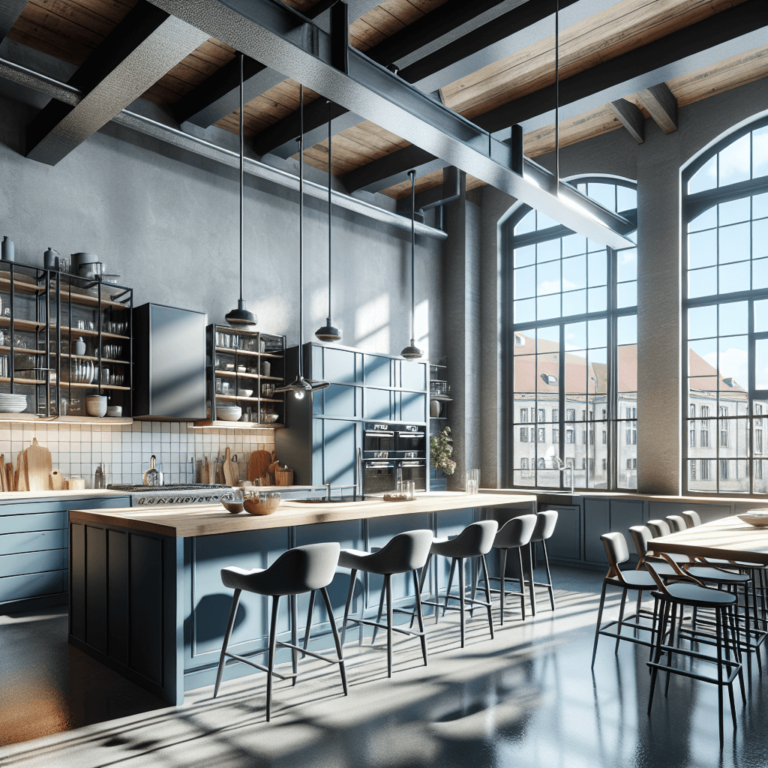 blaugraue Küche im Loftstil-München