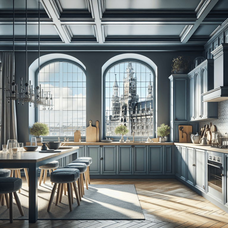 blaugraue Küche im Vintage Chic Stil-München