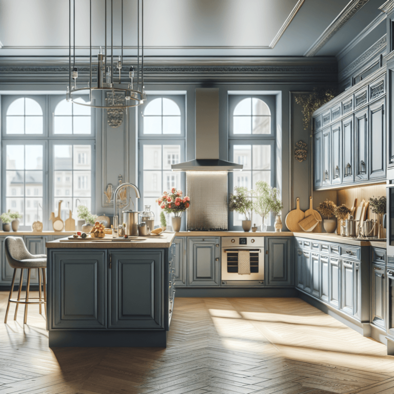 blaugraue Küche im asiatischen Stil-München