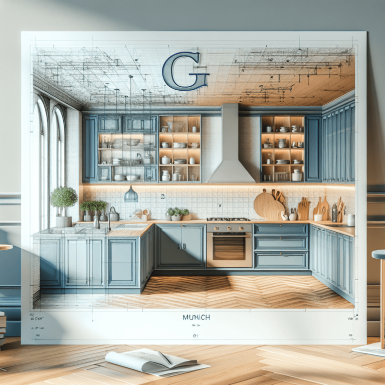 blaugraue Küche in G-Form-München