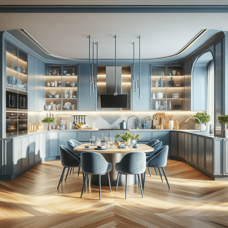 blaugraue Küche in U-Form-München