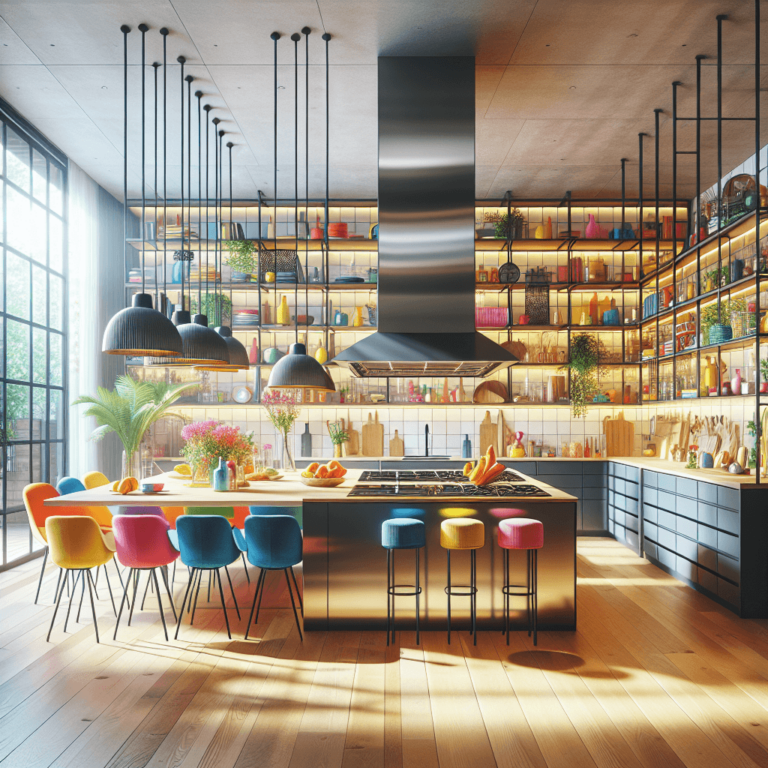 bunte Küche mit Stahlakzenten-München