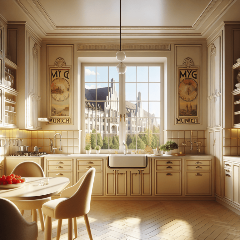 cremefarbene Küche im Art-Deco-Stil-München