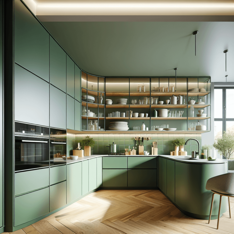 grüne Küche in U-Form-München