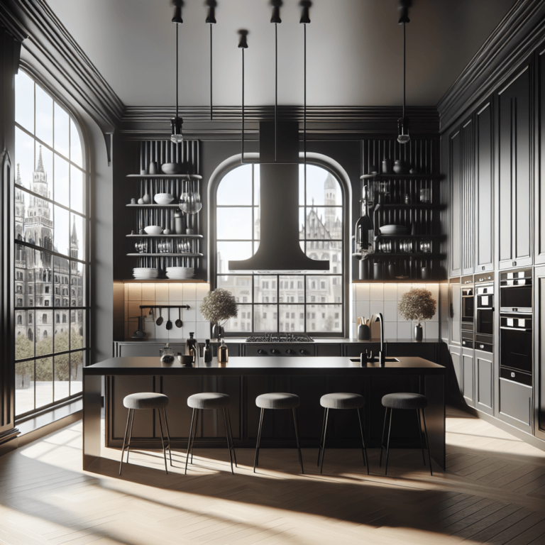 schwarze Küche im Art-Deco-Stil-München