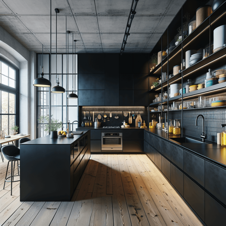 schwarze Küche im Loftstil-München