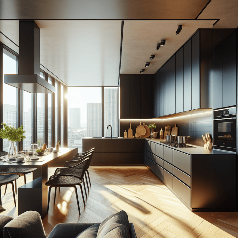 schwarze Küche in L-Form-München