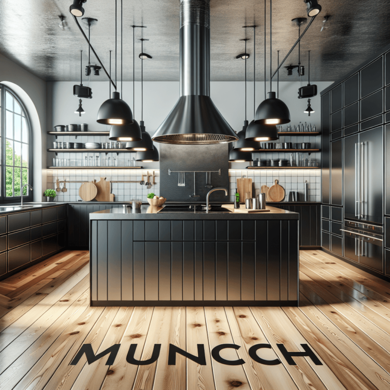 schwarze Küche mit Stahlakzenten-München